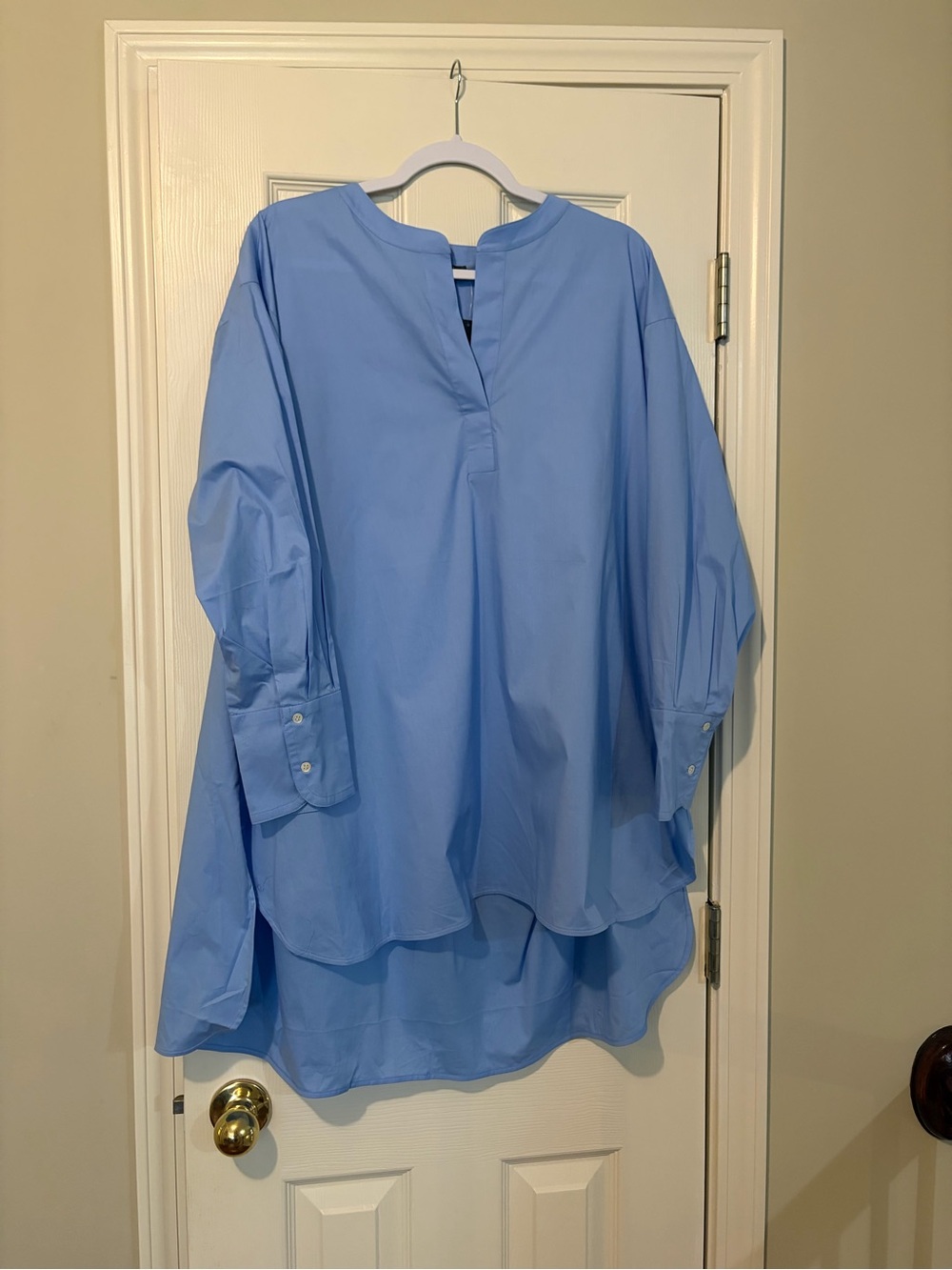 NATORI NWT Oversized Tunic Shirt Blue Poplin Asymmetrical $228 XL